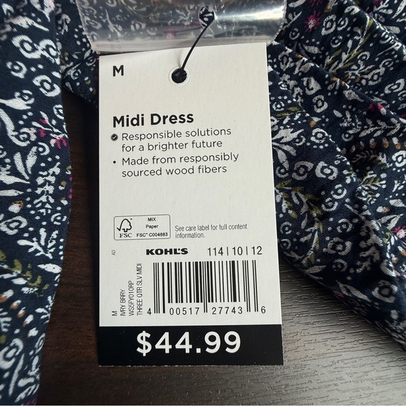 Boho Women's Blue Floral 3/4 Sleeve Midi Dress Sonoma Ivory Berry Spritz M - Picture 7 of 11